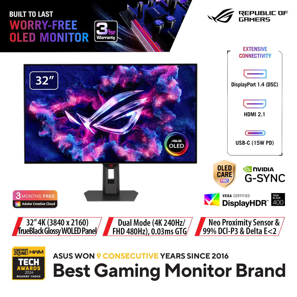 Asus ROG Strix OLED XG32UCWMG - 32" UHD WOLED 240/480Hz Dual Mode Gaming Monitor