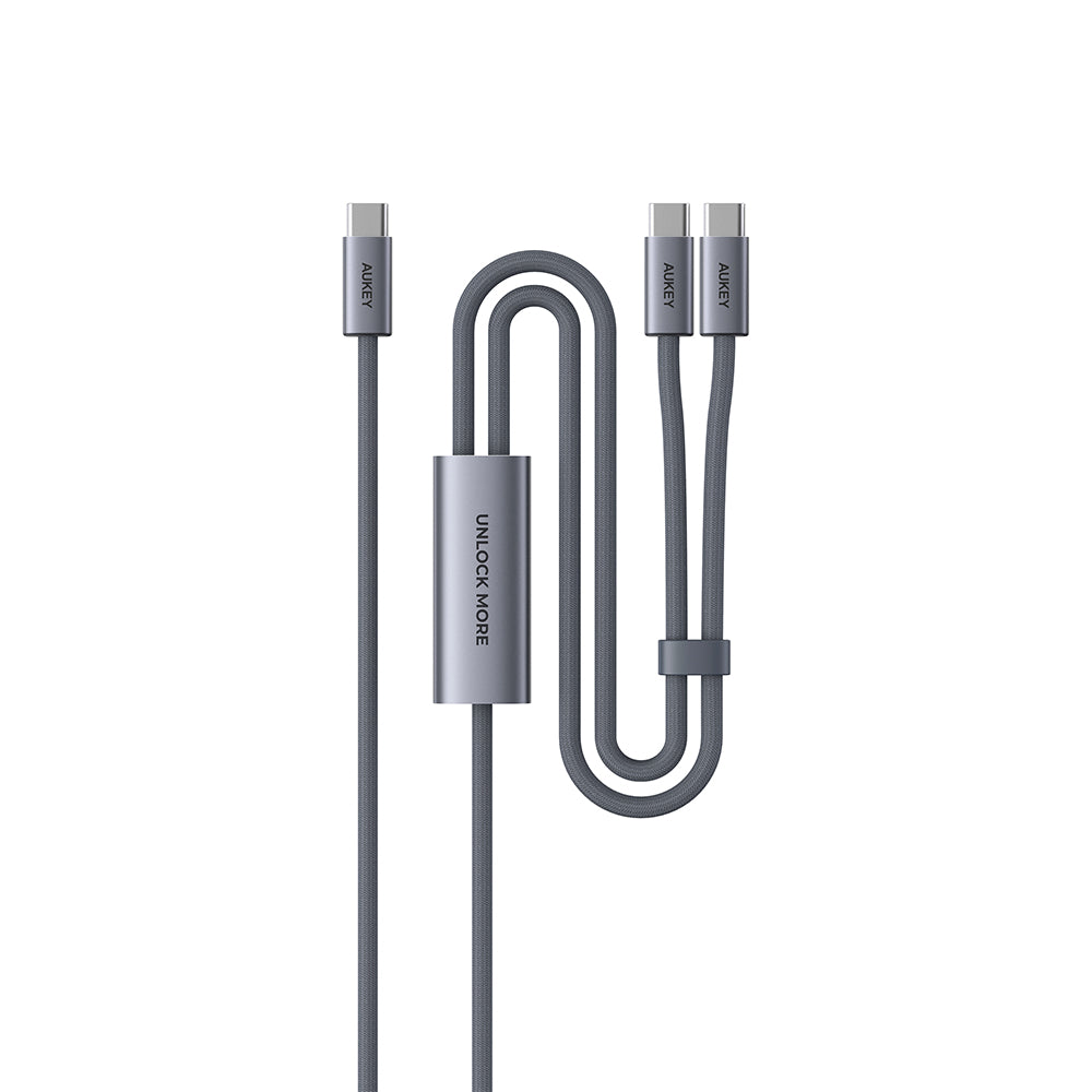 Aukey CB-DCC141 Circlet Blink 140W 2-in-1 DTY Braided USB-C to USB-C Cable – Grey (1M)