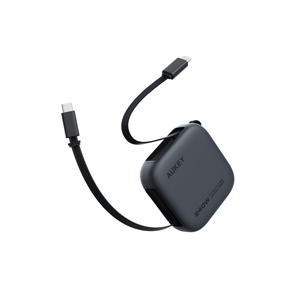 Aukey CB-DCC247 Circlet Reel 240W DTY Braided USB-C to USB-C Retractable Cable - Dark Gray (0.9M)