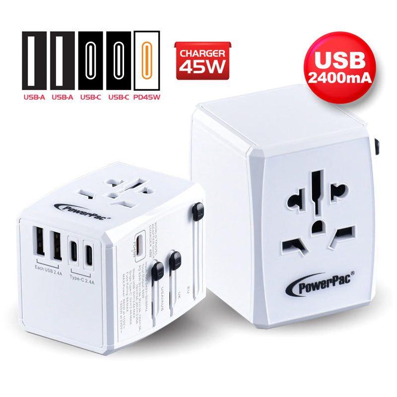PowerPac PP7966 Travel Adapter 2A+3C USB 45Watts
